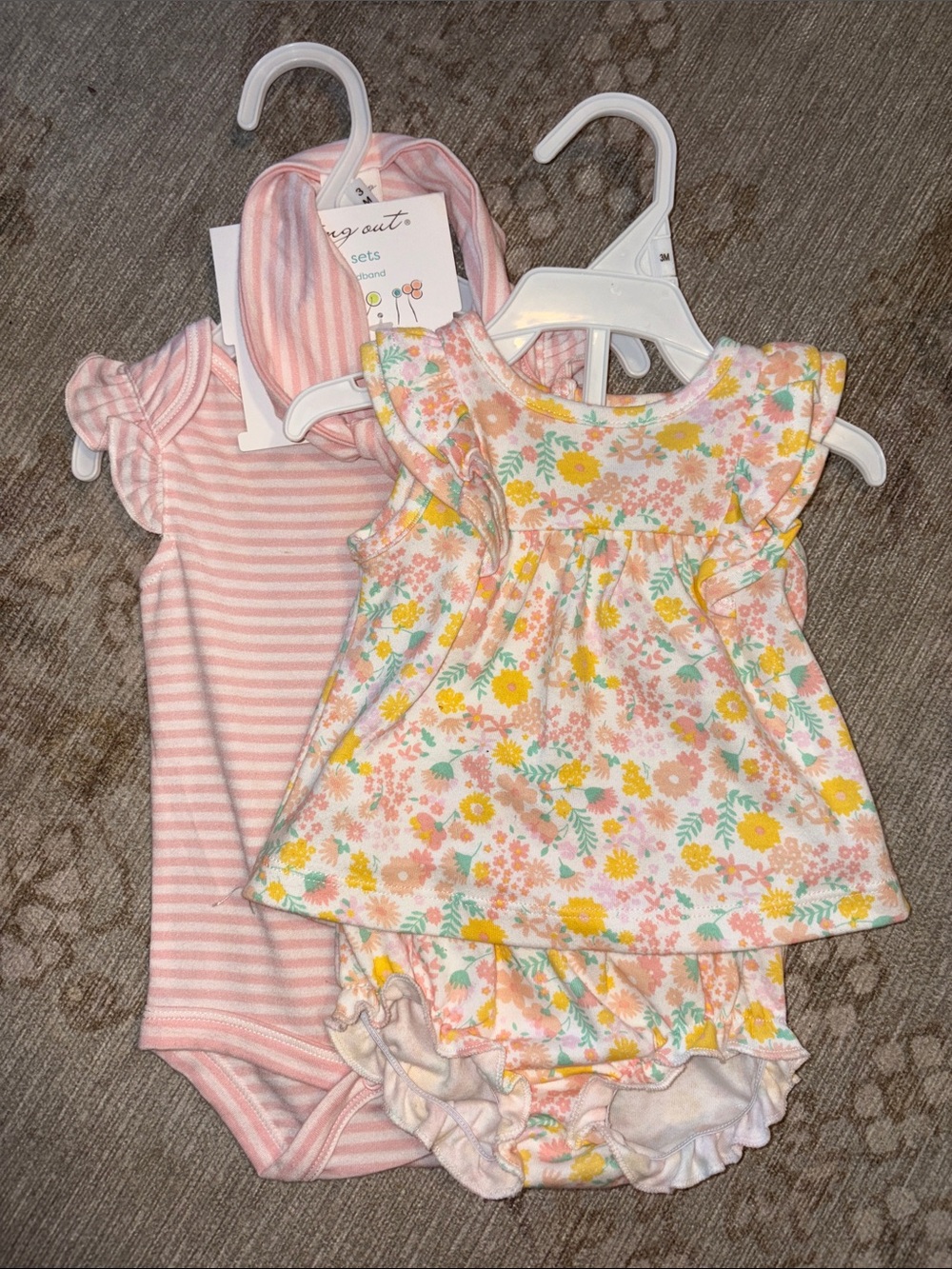 Bundle! Baby Floral Pink Ruffle set & Stripe Bodysuit Set